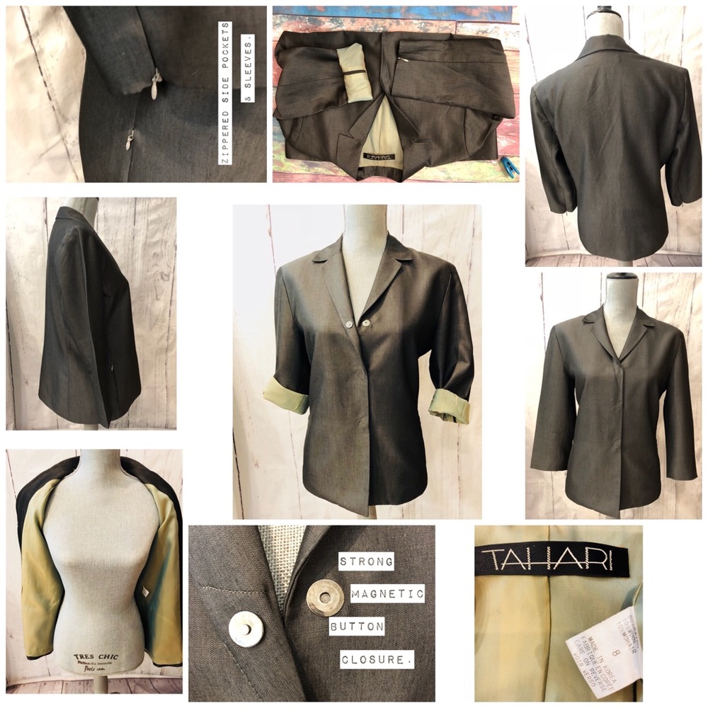 Tahari Blazer Gray Fully Lined Lightweight